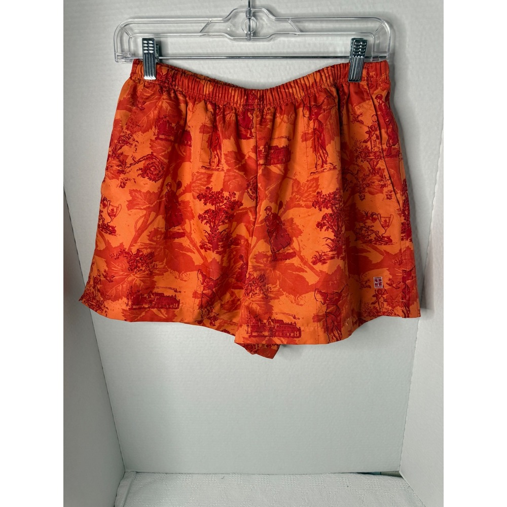 Nike women's Athletic Shorts Orange Scenic Print Elastic Waist Sportswear Size L